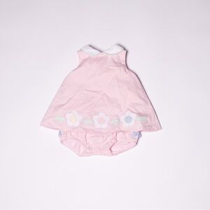 Pink Pique Pink Dress with Applique Flowers